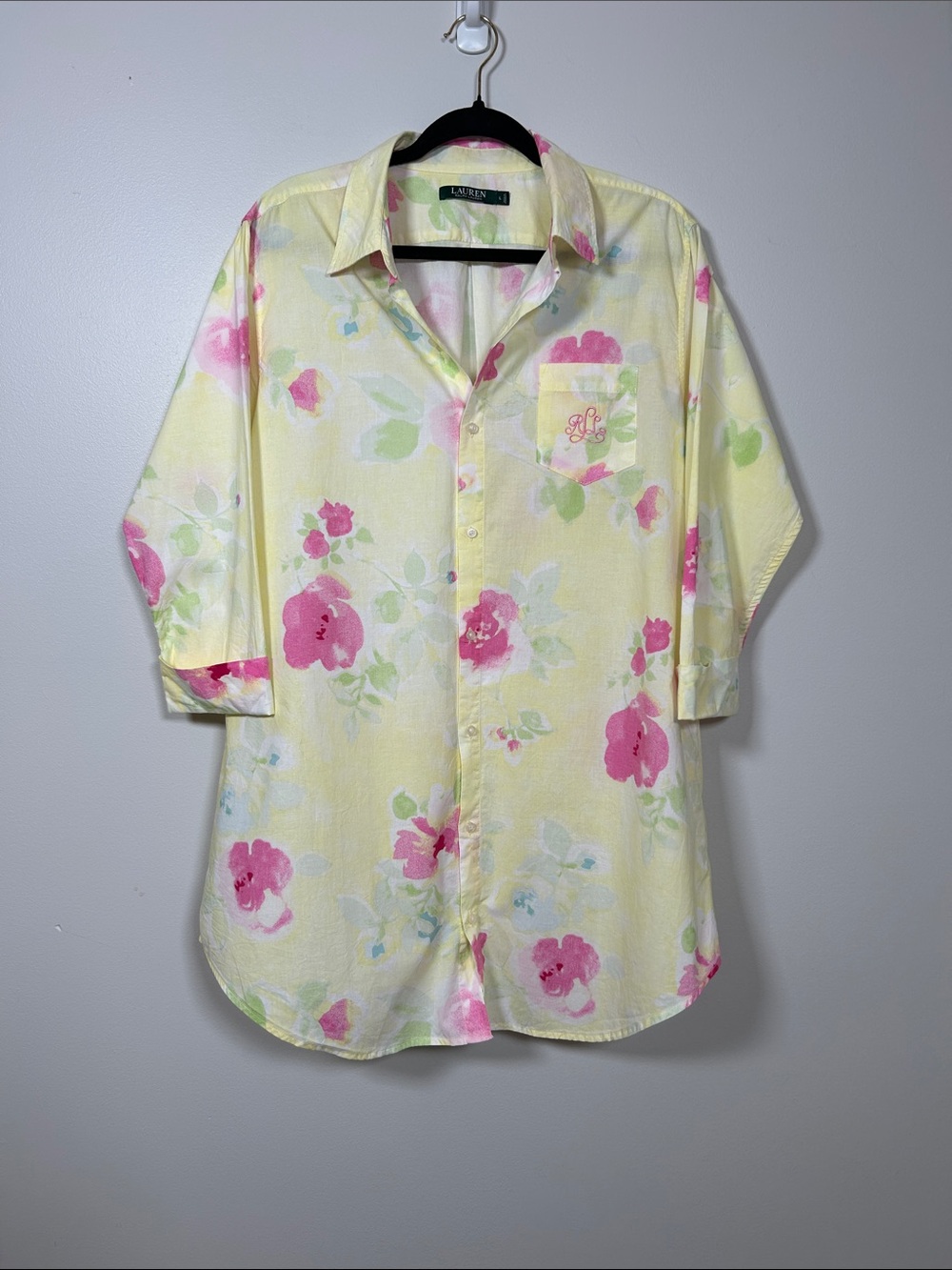 Lauren RALPH LAUREN YELLOW FLORAL 100% COTTON SLEEP DRESS SZ L Pajamas